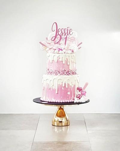 Pink and White Drip Cake